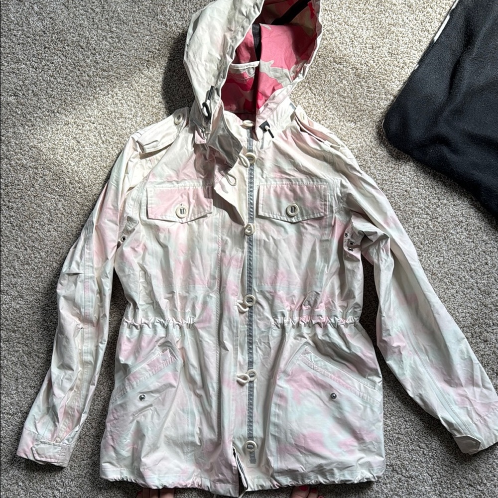 Stylish Pink and Cream Hooded Rain Jacket - Hunter Brand